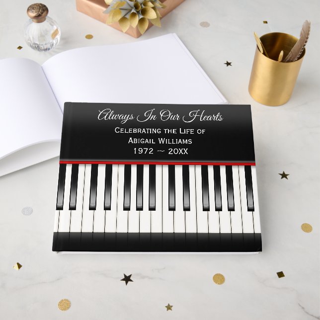 Memorial Service Piano Keyboard  Guest Book (Front Open)