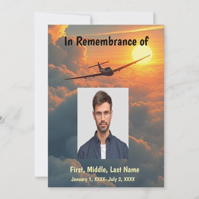 Memorial Service Pilot Aeroplane Flying Sunset Invitation (Front)
