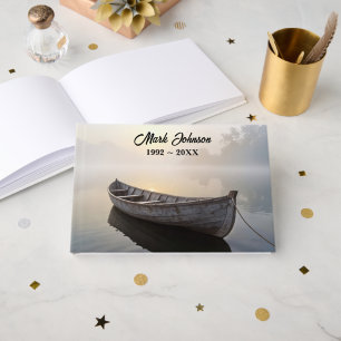 Memorial Service Rustic Rowboat On a Calm Lake Guest Book