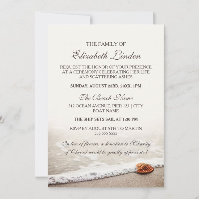 Memorial Service | Seashell on the Beach Invitation (Front)