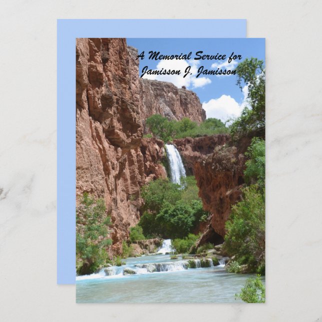 Memorial Service, Waterfall, Red Cliffs Southwest Invitation (Front/Back)