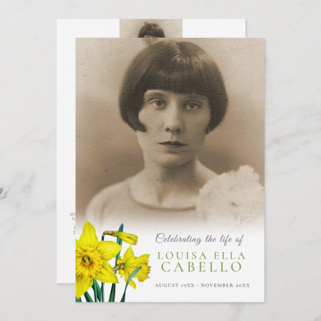 Memorial service yellow daffodils funeral program programme (Front/Back)