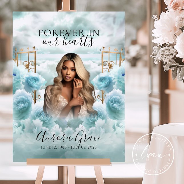 Memorial Sign - Blue Roses & Gold Gates - Sympathy (Creator Uploaded)