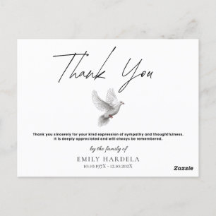 Memorial Simple Minimalist Thank You Card - Dove