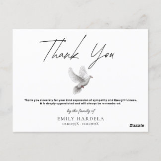 Memorial Simple Minimalist Thank You Card - Dove