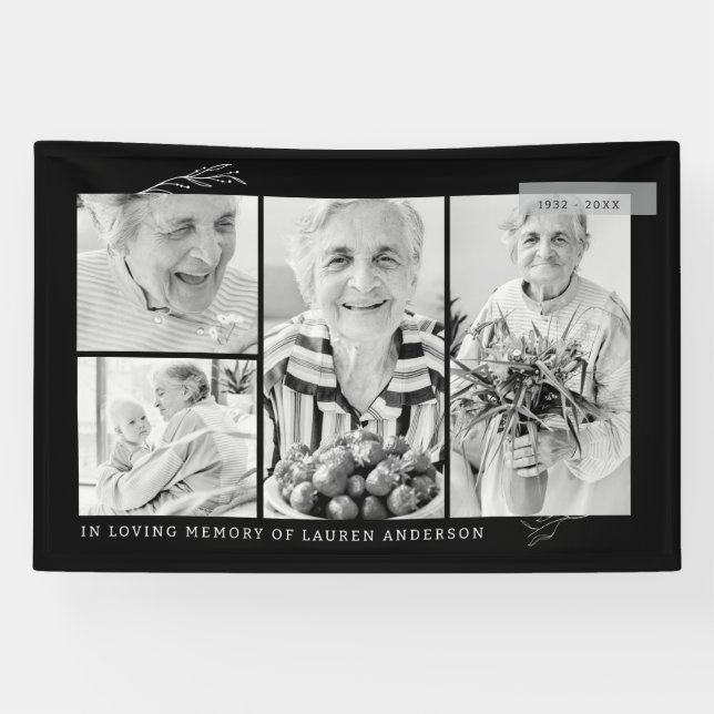 Memorial Simple Modern 4 Photo Grid Banner (Horizontal)