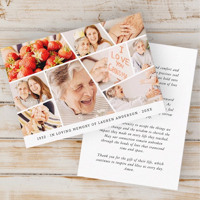 Memorial Simple Modern 9 Photos Prayer Business Card (Creator Uploaded)