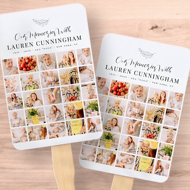 Memorial Simple Modern Minimalist 25 Photo Collage Hand Fan (Creator Uploaded)