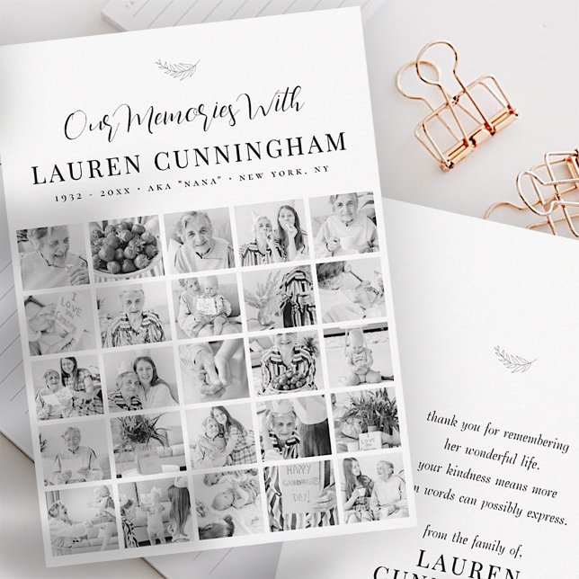 Memorial Simple Modern Minimalist 25 Photo Thank You Card (Creator Uploaded)