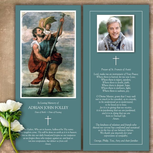 Memorial St Christopher Funeral Thank You Card (Catholic, Religious, Celebration of Life, In Loving Memory of, Forever in our hearts, funeral cards)