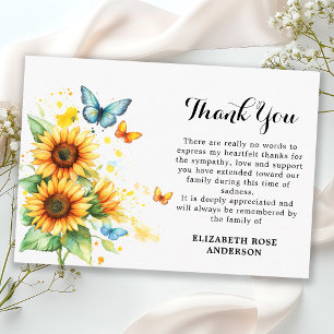 Memorial Sunflower Butterfly Sympathy Funeral Thank You Card
