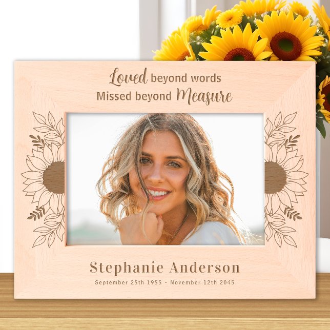 Memorial Sunflower Floral Custom Wooden Picture Etched Frames (Creator Uploaded)