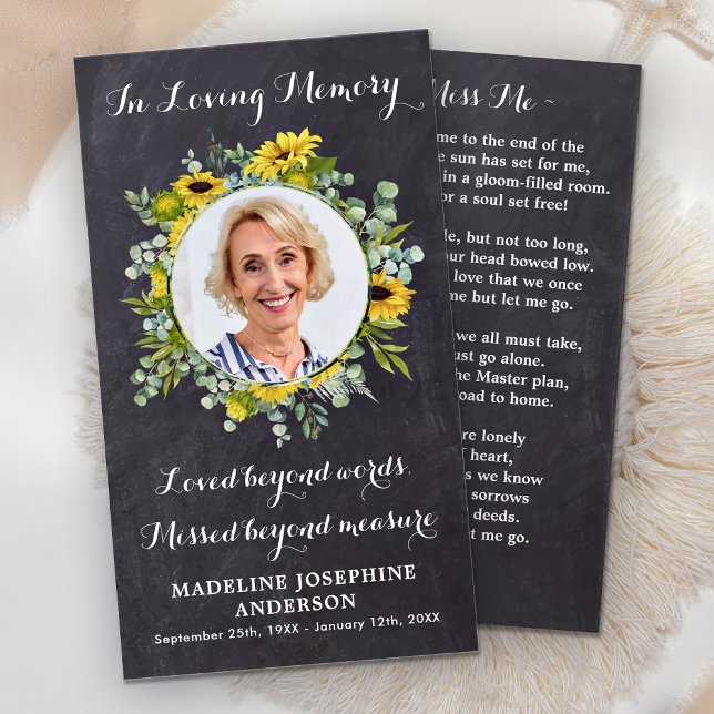 Memorial Sunflower Funeral Prayer Card Chalkboard (Creator Uploaded)