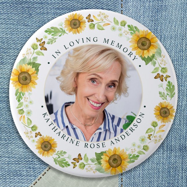 Memorial Sunflowers Personalised Photo Funeral 7.5 Cm Round Badge (Creator Uploaded)