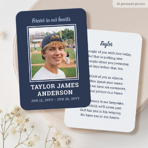 Memorial Sympathy Funeral Card Modern Photo Navy