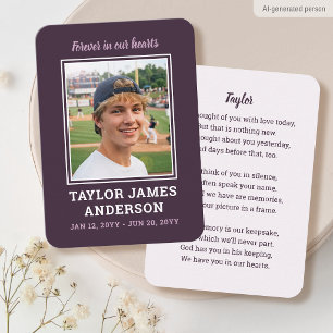 Memorial Sympathy Funeral Card Modern Photo Purple