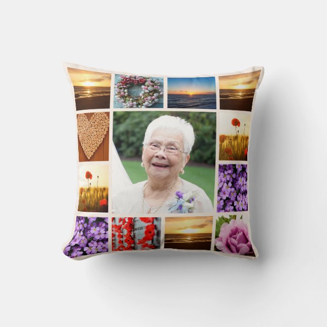 Memorial Sympathy Photo Collage Keepsake Cushion (Front)