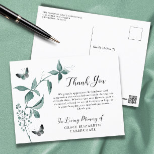 Memorial Thank You Butterfly Botanical Greenery Postcard