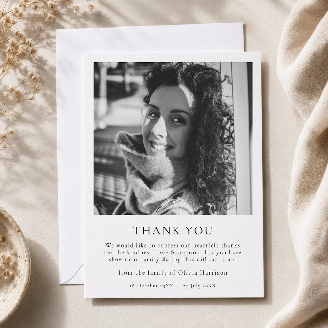 Memorial Thank You Card | Funeral Thanks Note (Personalized memorial photo thank you card for funeral flowers, support, and sympathy notes.)