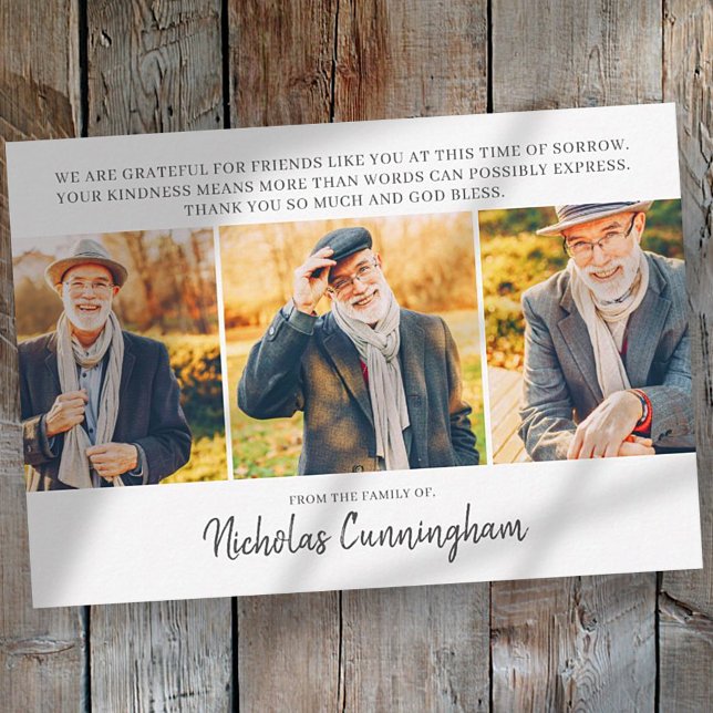 Memorial Three Custom Photo and Message Thank You  Card (Creator Uploaded)