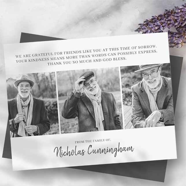 Memorial Three Custom Photo and Message Thank You Card (Creator Uploaded)
