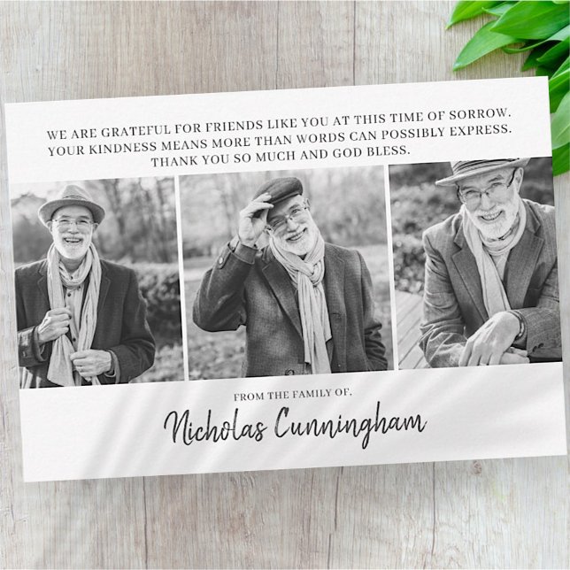 Memorial Three Custom Photo and Message Thank You  Card (Creator Uploaded)