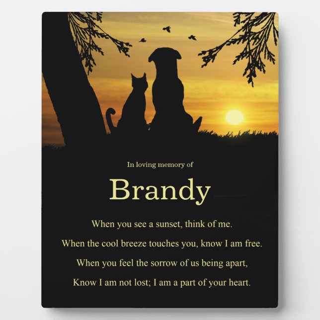 Memorial Tribute Dog Cat Pet with Spiritual Poem Plaque (Front)