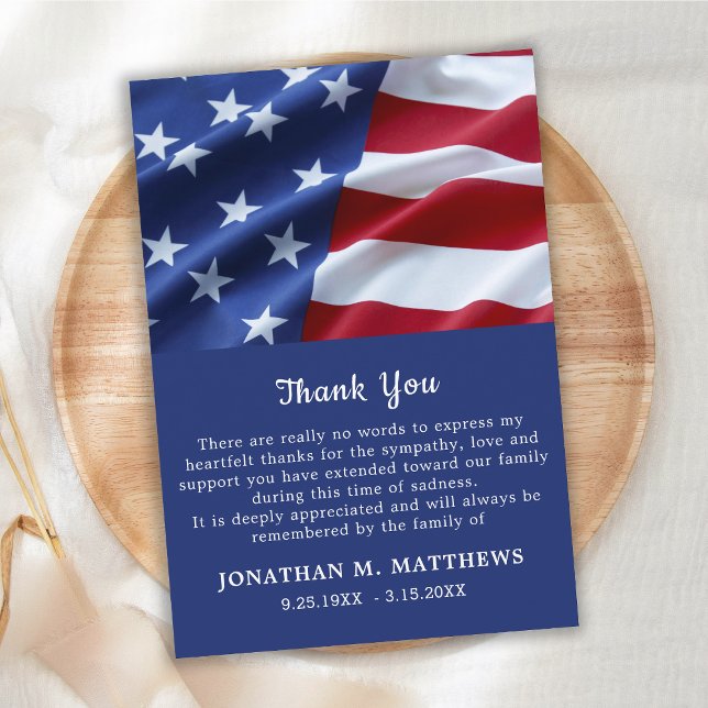 Memorial Veteran Patriotic American Flag Funeral Thank You Card (Creator Uploaded)