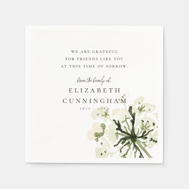 Memorial Watercolor Botanicals Floral Elegant Chic Napkin (Front)