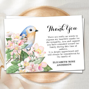 Memorial Watercolor Floral Bird Sympathy Funeral  Thank You Card