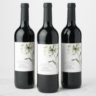 Memorial Watercolor Flower Botanicals Elegant Chic Wine Label