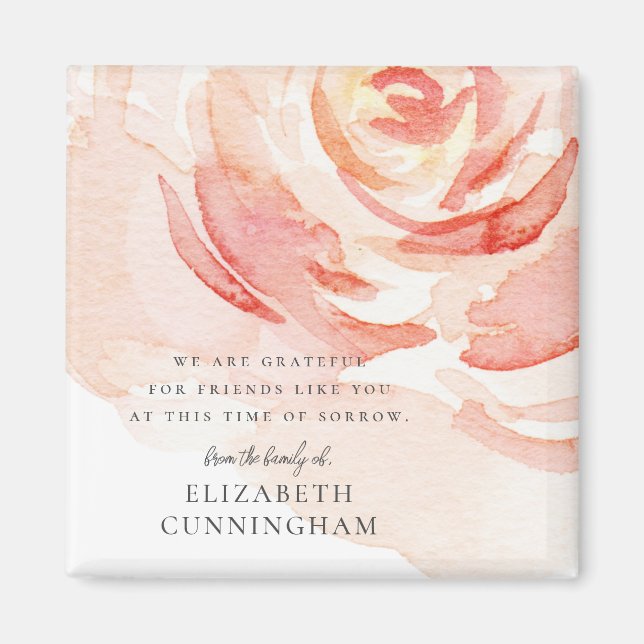 Memorial Watercolor Rose Flower Elegant Chic Magnet (Front)