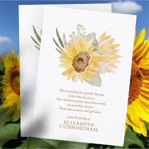 Memorial Watercolor Sunflowers Foliage Botanicals Thank You Card