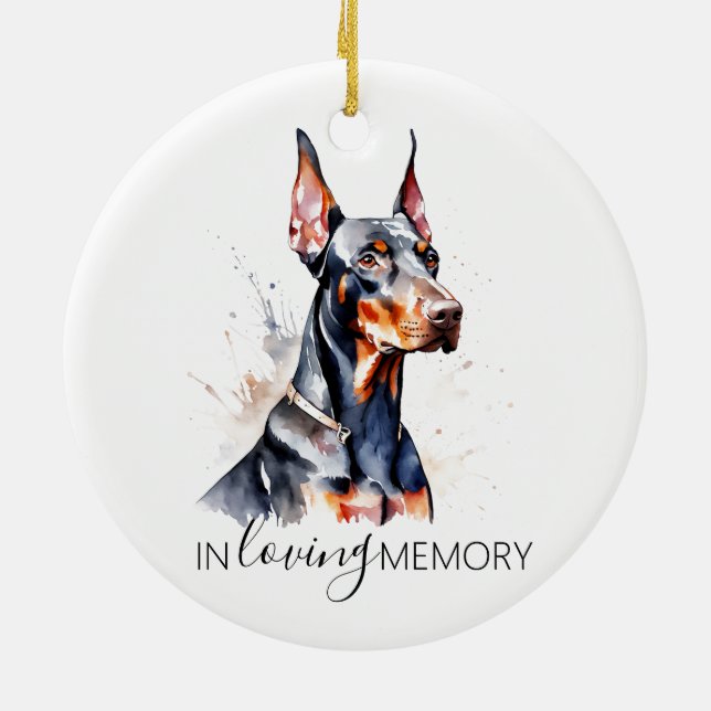 memorial watercolour Dobermann Ceramic Tree Decoration (Back)