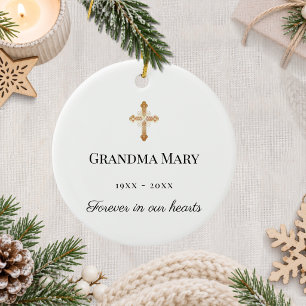 Memorial white gold cross loving memory ceramic tree decoration