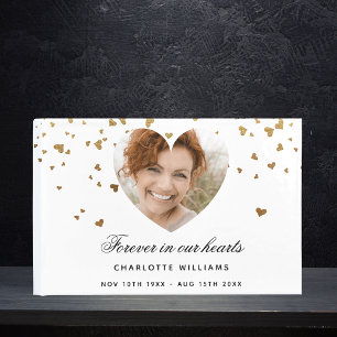 Memorial white gold hearts photo guest book