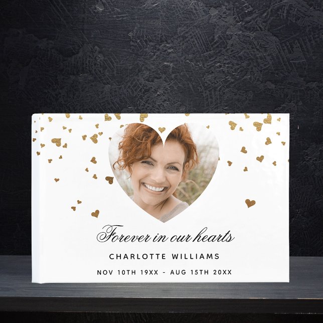 Memorial white gold hearts photo guest book (Creator Uploaded)