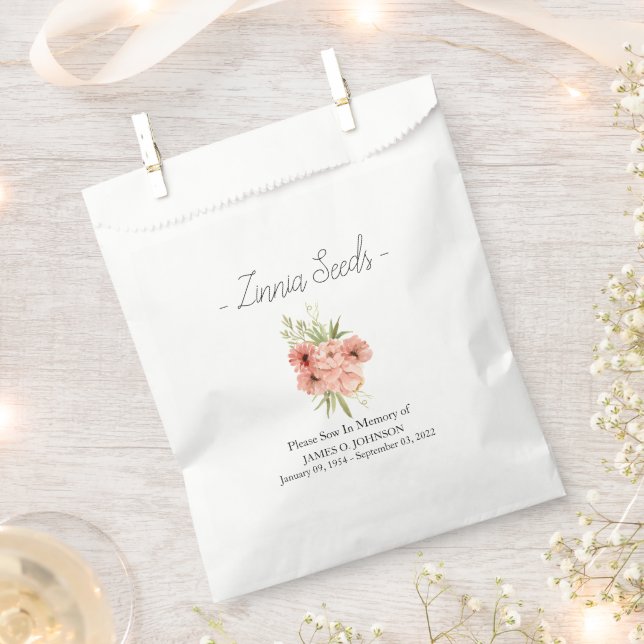 Memorial Zinnia Seed Funeral  Favour Bags (Clipped)