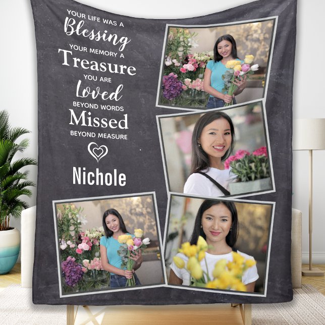 Memorials Keepsake Family Photo Collage Fleece Blanket (Creator Uploaded)