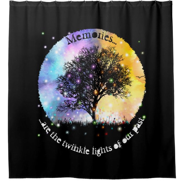 Memories are twinkle lights colourful cosmic tree shower curtain (Front)