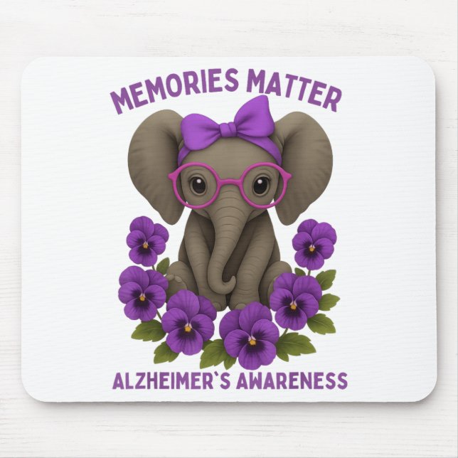 Memories Heimer's Awareness Purple Elephant Flower Mouse Pad (Front)