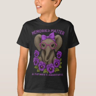 Memories Heimer's Awareness Purple Elephant Flower T-Shirt
