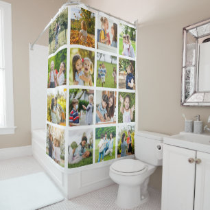 Memories in Motion: Customisable 16 Photo Collage Shower Curtain
