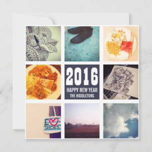 Memories Instagram Photo Collage 2016 Navy Blue Holiday Card