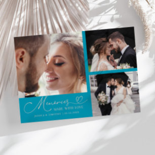 Memories Made With Love Wedding Aqua Multi Photo Thank You Card