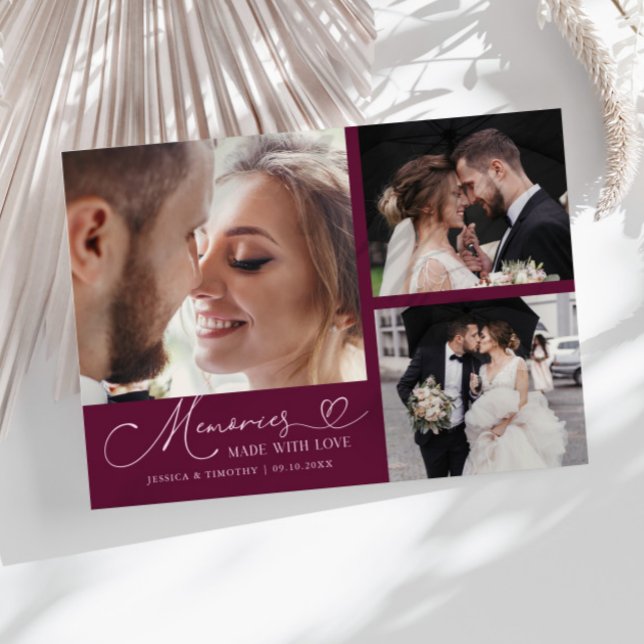 Memories Made With Love Wedding Cranberry Photo Thank You Card (Creator Uploaded)