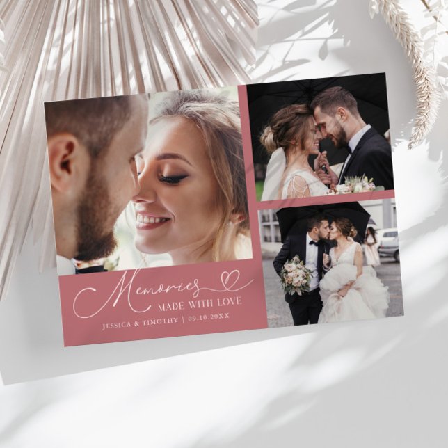Memories Made With Love Wedding Pink Multi Photo Thank You Card (Creator Uploaded)