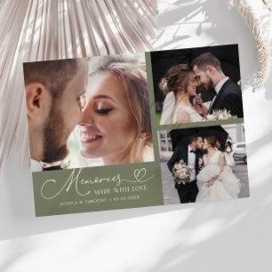 Memories Made With Love Wedding Sage Green Photo Thank You Card