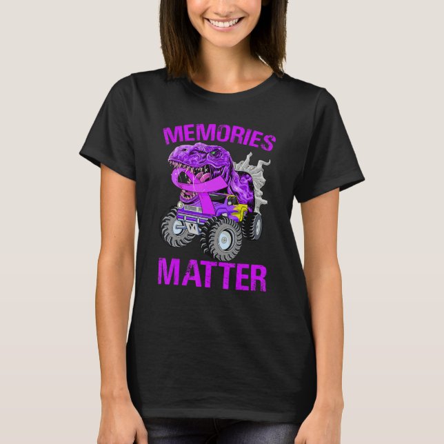 Memories Matter Purple Alzheimers Awareness Dinosa T-Shirt (Front)