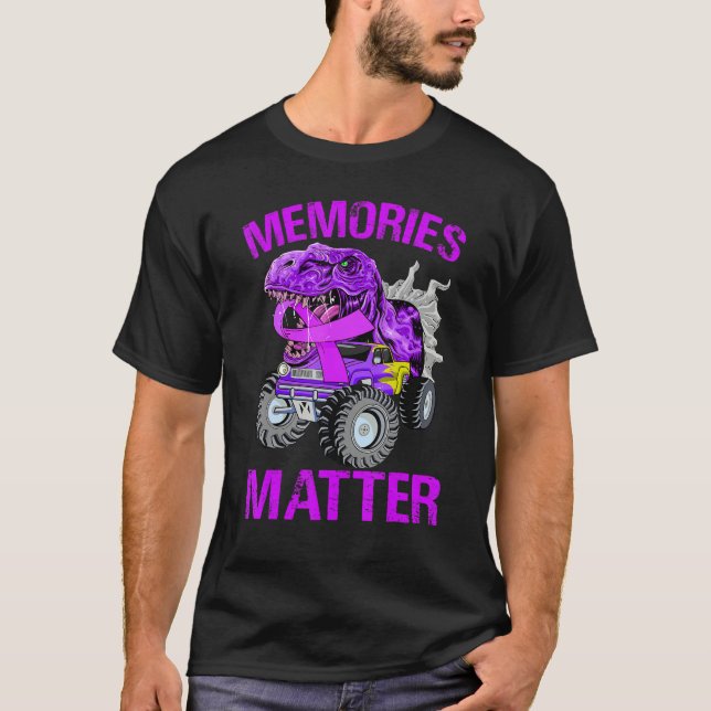 Memories Matter Purple Alzheimers Awareness Dinosa T-Shirt (Front)